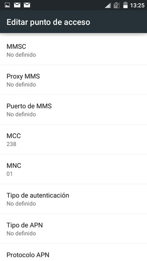 Desplácese hacia abajo e introduzca la información MMS