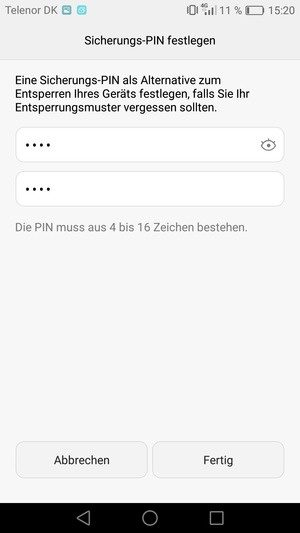 Geben Sie Ihre Sicherungs-PIN zweimal ein und wählen Sie Fertig
