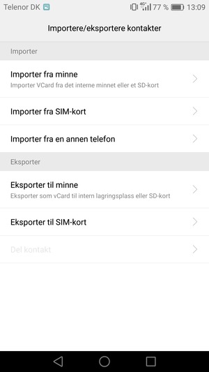 Velg Importer fra SIM-kort