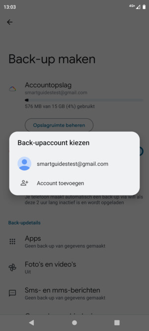 Selecteer uw back-up-account