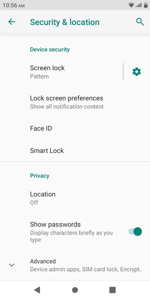 To change the PIN for the SIM card, scroll to and select Advanced