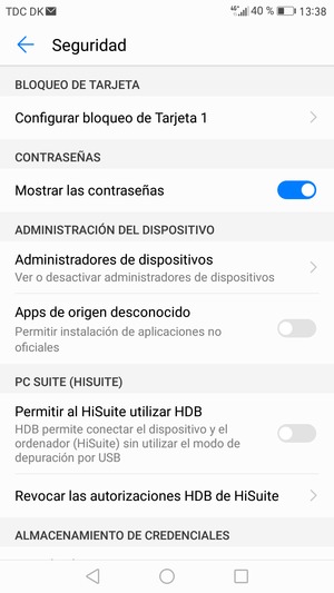 Seleccione Configurar bloqueo de Tarjeta