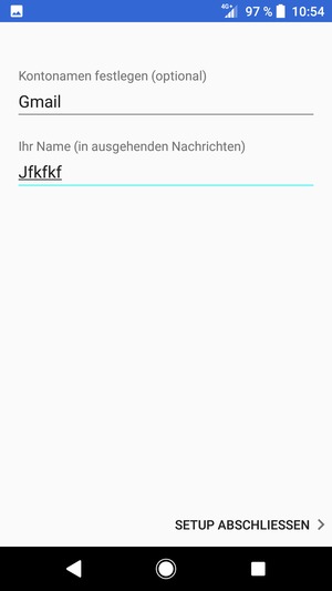 Geben Sie Ihrem Konto einen Namen und geben Sie Ihren Namen ein. Wählen Sie SETUP ABSCHLIESSEN