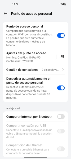 El teléfono ha sido configurado para su uso como módem