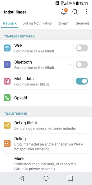 Vælg Netværk og Mere