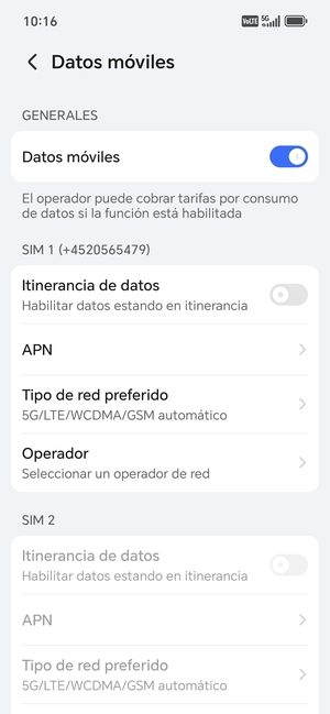 Para cambiar la red en caso de problemas de conectividad, seleccione Operador