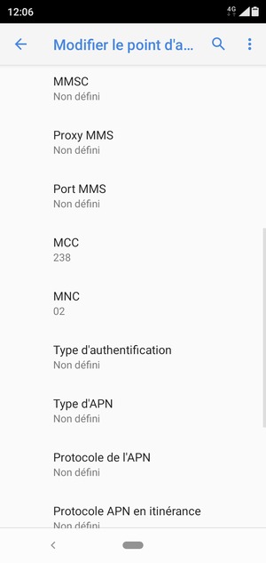 Faites défiler vers le bas et saisissez les informations MMS