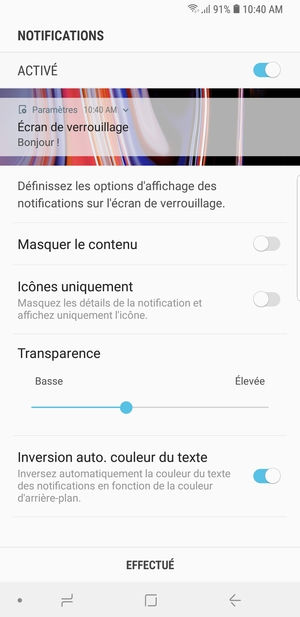 Sélectionnez votre option préférée et sélectionnez EFFECTUÉ