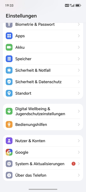 Scrollen Sie und wählen Sie System & Aktualisierungen