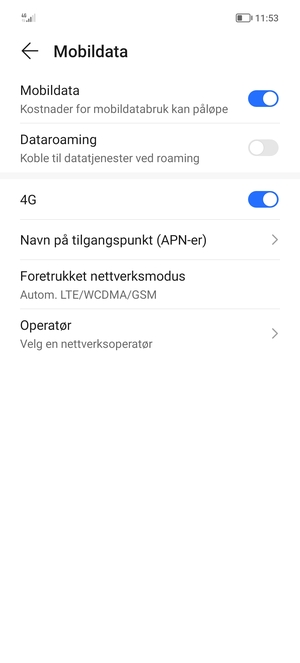 Velg Navn på tilgangspunkt (APN-er)