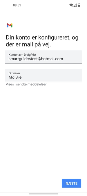 Giv din konto et navn og indtast dit navn. Vælg NÆSTE