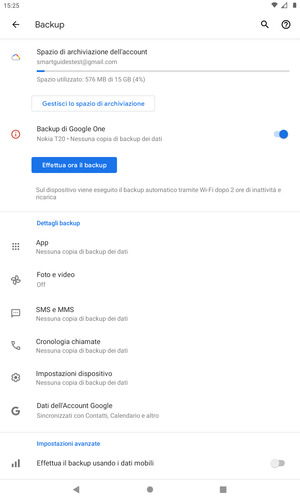 Seleziona Spazio di archiviazione dell'account