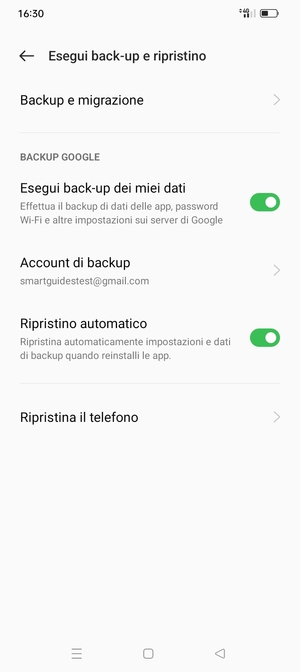 Seleziona Account di backup