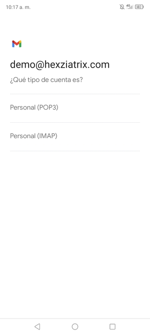 Seleccione Personal (POP3) o Personal (IMAP)