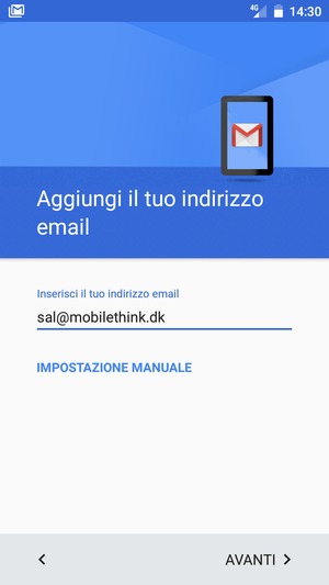 Inserisci il tuo indirizzo email e seleziona AVANTI