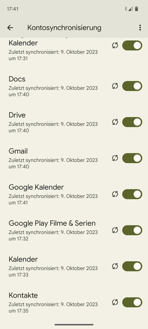 Stellen Sie sicher, dass Kontakte ausgewählt ist