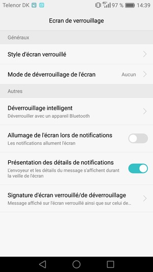 Sélectionnez Mode de déverrouillage de l'écran