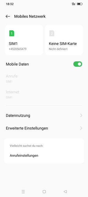 Wählen Sie SIM1 oder SIM2