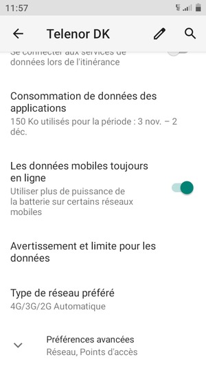 Faites défiler et sélectionnez Paramètres avancés