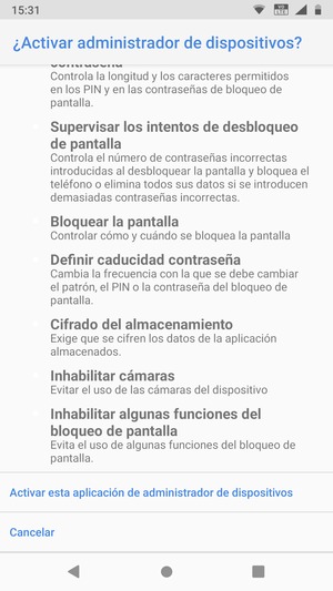 Desplácese y seleccione Activar esta aplicación de administrador de dispositivos