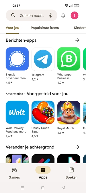 Selecteer de zoekbalk