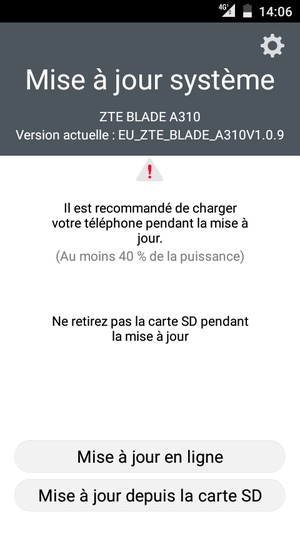 Sélectionnez Mise à jour en ligne