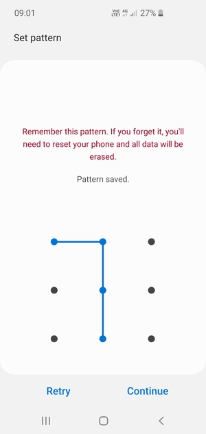 Draw an unlock pattern and select Continue