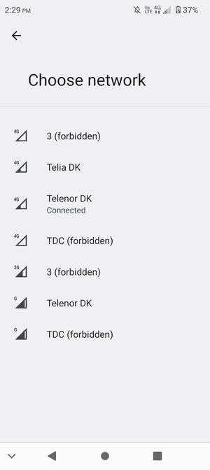Select a network operator from the list