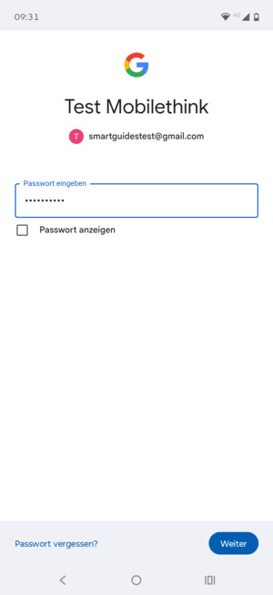 Geben Sie Ihre Passwort ein und wählen Sie Weiter
