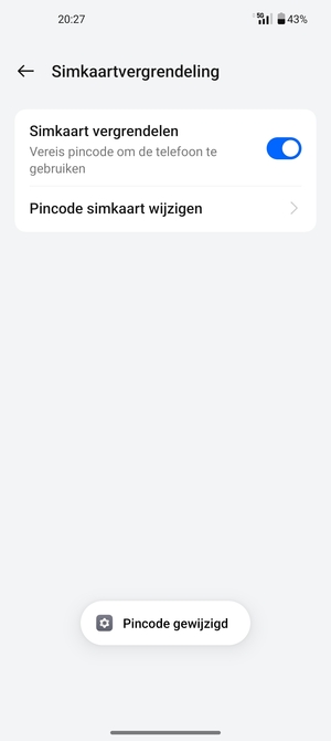 Uw Pincode voor simkaart is gewijzigd