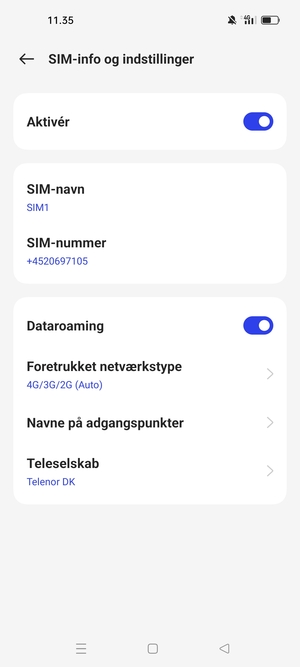 Slå Dataroaming til eller fra