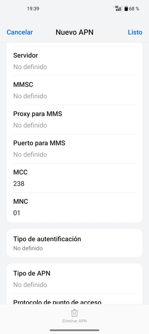 Desplácese hacia abajo e introduzca la información de Internet