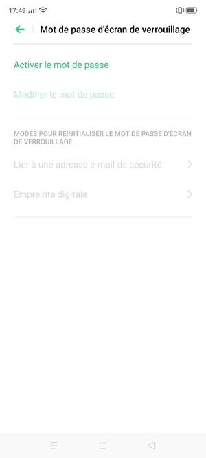 Sélectionnez Activer le mot de passe