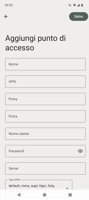 Inserisci le informazioni di Internet