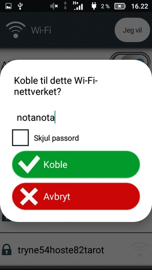 Skriv inn Wi-Fi-passord og velg Koble
