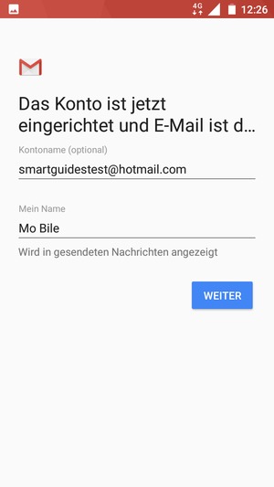 Geben Sie Ihrem Konto einen Namen und geben Sie Ihren Namen ein. Wählen Sie WEITER
