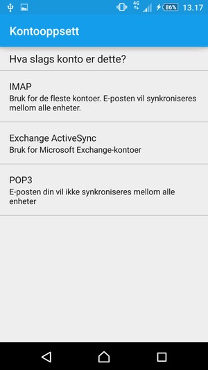 Velg IMAP eller POP3