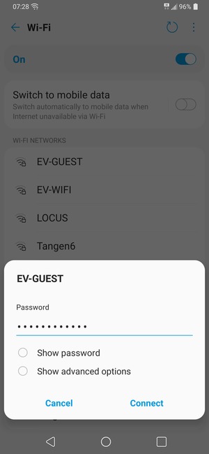 Enter the Wi-Fi password and select Connect