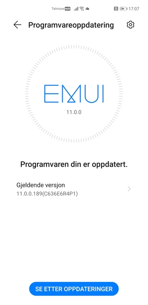 Hvis telefonen din er oppdatert, vil du se følgende skjermbilde