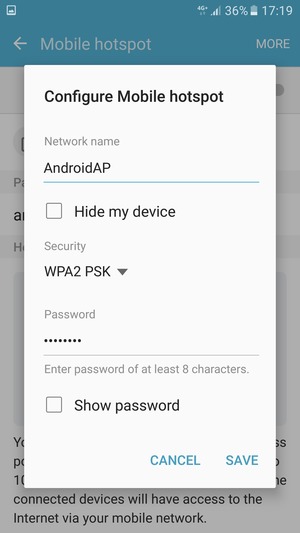 Enter a password of at least 8 characters and select SAVE