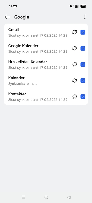 Dine oplysninger vil blive synkroniseret