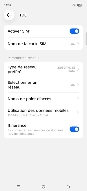 Activer ou désactiver Itinérance