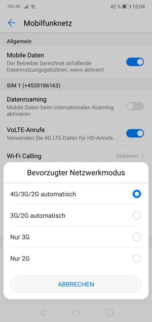 Wählen Sie die gewünschte Option