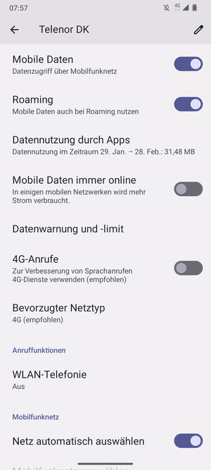 Schalten Sie Roaming an oder aus