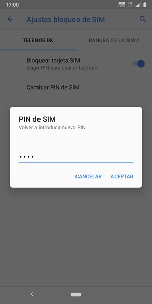 Confirme su nuevo Nuevo PIN de SIM y seleccione ACEPTAR