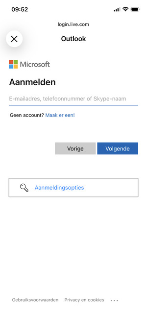 Voer uw e-mailadres in en selecteer Volgende