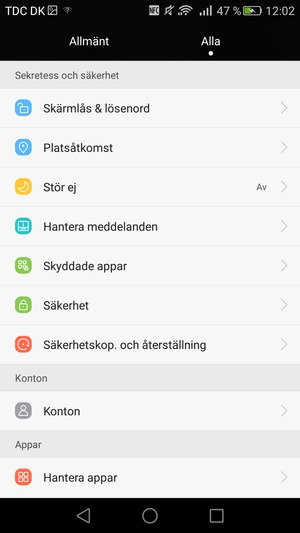 Scrolla till och välj Säkerhet