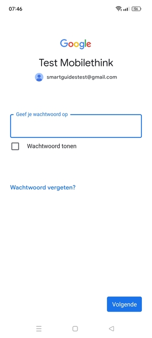 Voer uw wachtwoord in en selecteer Volgende