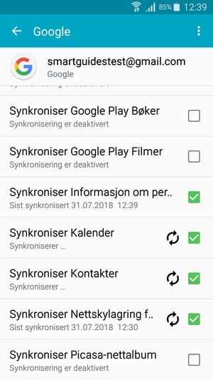 Din informasjon blir synkronisert