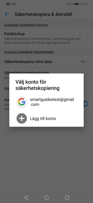 Tryck på ditt säkerhetskopieringskonto